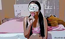 Genç üvey kız kardeş, Hentai çizgi filminde dondurma ve arkadan sert bir şekilde beceriliyor