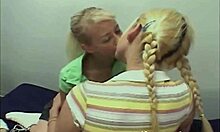 Teen lesbians with small tits enjoy oral threesome with each other